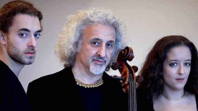 Look for cellist Mischa Maisky with his daughter Lily playing piano and his son Sascha playing violin on April 24, filmed in Brussels.