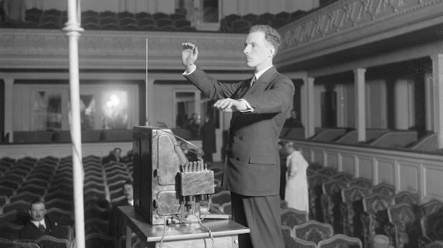 Lev Sergeyevich Termen (later known as Leon Theremin) plays an early version of his invention in 1927